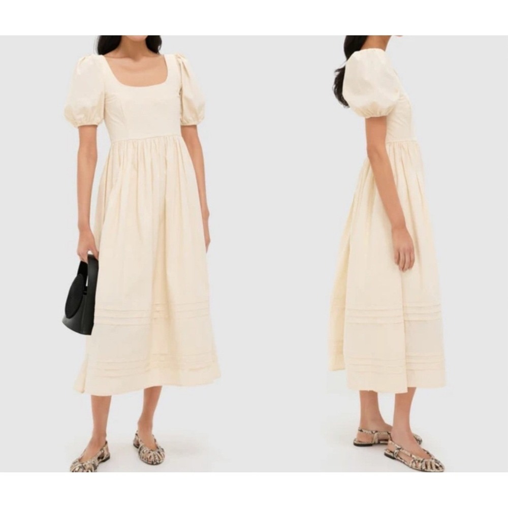 Moon River Cream Puff Sleeve Midi Dress - Cream